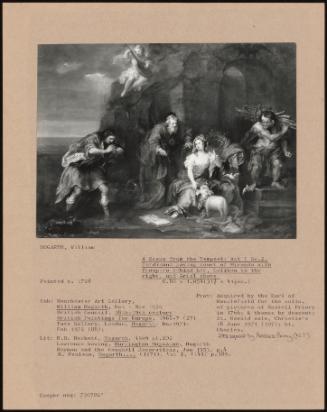A Scene From The Tempest: Act I Sc. 2. Ferdinand Paying Court Of Miranda With Prospero Behind Her, Caliban To The Right, And Ariel Above
