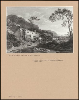 Cottage With Covered Waggon & Figures