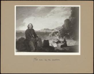 An Old Man Seated On A Rock By The Seashore