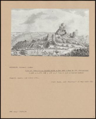 View Of Launceston Castle With A Cow And A Dog In The Foreground