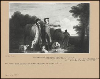 Sportsmen With Their Horses And Dogs In A Landscape