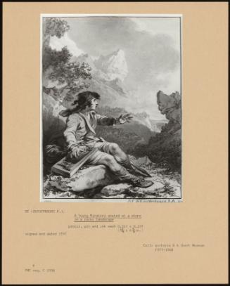 A Young Minstrel Seated On A Stone In A Rocky Landscape