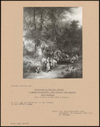 Woodlands in the New Forest: A Romani Encampment, with Figures and Animals Near Caravans