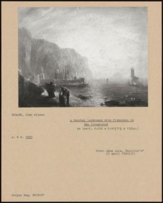 A Coastal Landscape With Fishermen In The Foreground