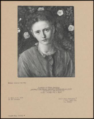 Portrait Of Clara Sentance Wearing A Red Dress, Against A Background Of Roses