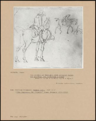 Two Studies of Huntsmen with Circular Horns, One Pausing, One Following a Hound