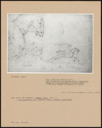 Bay Wilkinson and "Carlisle": Two Race Horses Galloping Plus a Separate Study of a Horses Head, to the Right