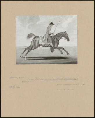 Jockey with Blue Coat and Raised Stick (Facing Right)