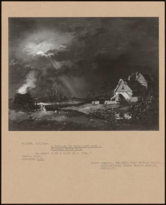 A Cottage By Moonlight With A Flaming Brick Kiln