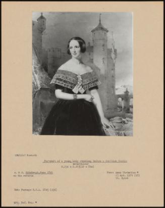 Portrait Of A Young Lady Standing Before A Scottish Castle