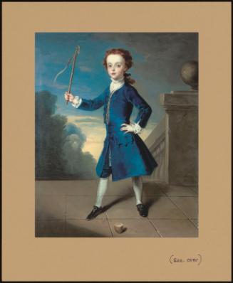 Portrait Of A Boy In A Blue Coat, With A Spinning Top On A Terrace