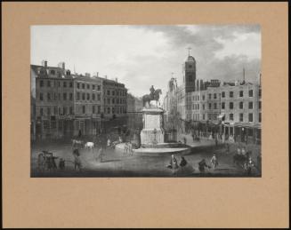 A View of Charing Cross, with the statue of King Charles I, Northumberland House and numerous figures and carriages