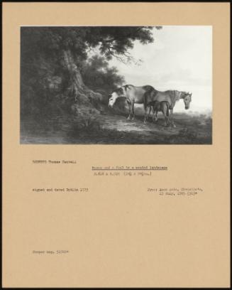 Mares and a Foal in a Wooded Landscape