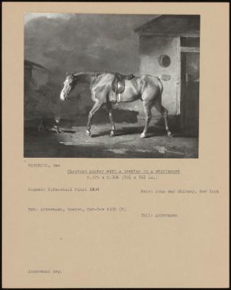 Chestnut Hunter With A Terrier In A Stableyard