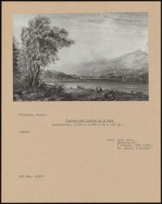 Figures And Cattle By A Loch