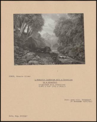 A Romantic Landscape With A Traveller By A Waterfall