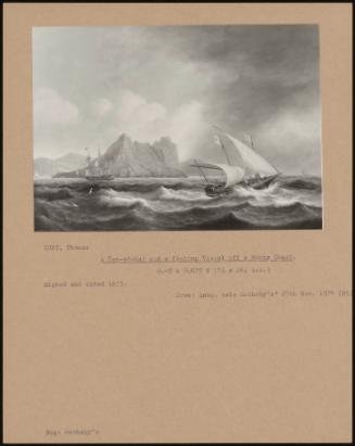 A Man-Of-War And A Fishing Vessel Off A Rocky Coast.