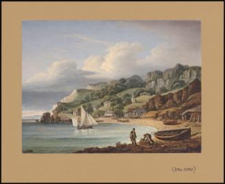 View Of Babbacombe Beach, South Devon, With Fishermen On The Beach