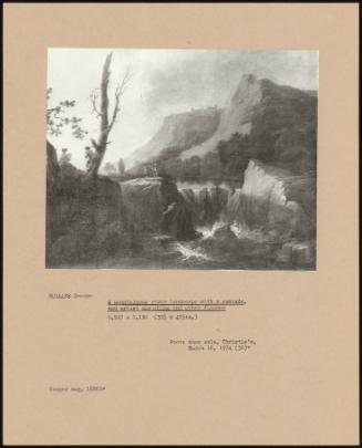 A Mountainous River Landscape With A Cascade, And Artist Sketching And Other Figures