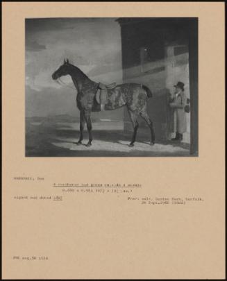 A Racehorse And Groom Outside A Stable