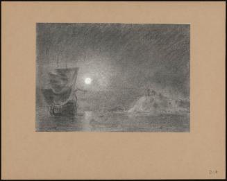 A Ship Becalmed off a Headland by Moonlight