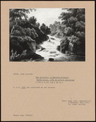 The Waterfall At Rhaider-Y-Wenel, North Wales, With An Artist Sketching