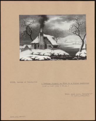 A Cottage Chimney on Fire in a Winter Landscape