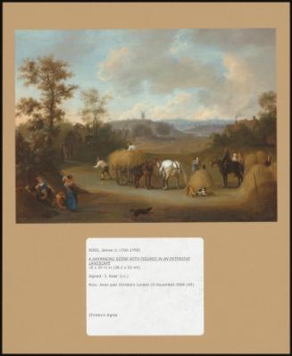 A Haymaking Scene With Figures In An Extensive Landscape