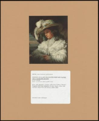 Portrait Of A Lady In A White Dress And Plumed Hat, A Seascape Beyond