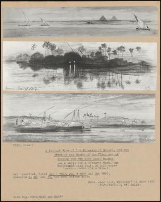 A Distant View Of The Pyramids Of Ghizeh, And Two Views On The Banks Of The Nile, One At Evening And One With Laden Barges