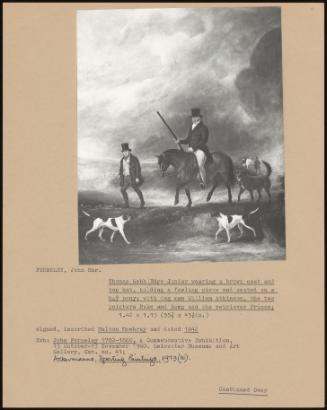 Thomas Webb Edge Junior Wearing A Brown Coat And Top Hat, Holding A Fowling Piece And Seated On A Bay Pony; With Dog Man William Atkinson, The Two Pointers Rake And Romp And The Retriever Prince;