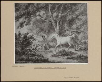 Landscape With Horses, Farmer And Dog