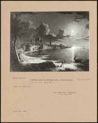 A Harbour Scene By Moonlight With A Fortified Town Southampton