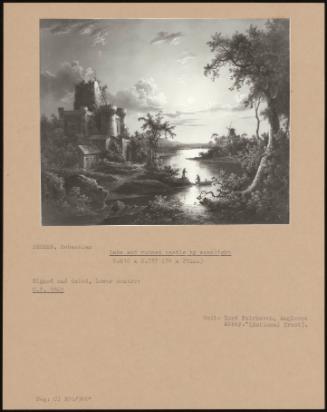Lake And Ruined Castle By Moonlight