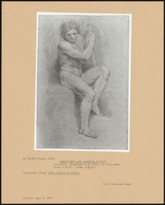 Seated Male Nude Gasping A Staff
