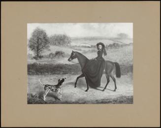 A Young Lady Riding In The Country - A Train In The Background