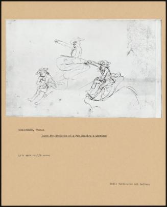 Three Pen Sketches Of A Man Driving A Carriage