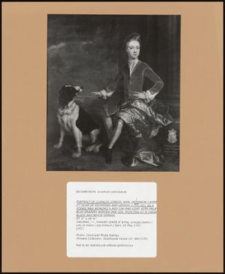 Portrait Of Charles Lennox, Earl Of March, Later 2nd Duke Of Richmond And Lennox (1701-50), As A Young Man Wearing A Red Cap And Coat With Pale Blue Drapery Across One Leg, Pointing At A Large Black And White Spaniel