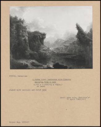 A Rocky River Landscape With Figures Emerging From Cave