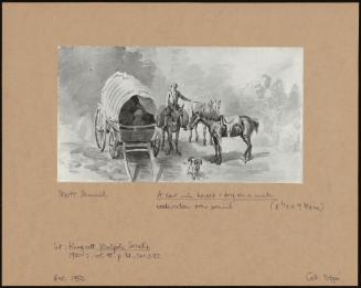 A cart with horses and boy on a mule