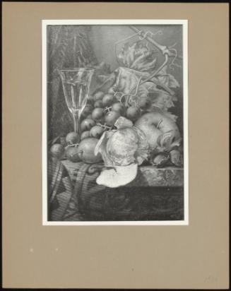 A Peeled Orange, Grapes, Other Fruit And A Glass On A Ledge