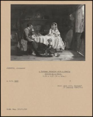 A Cottage Interior With A Family Seated By A Table