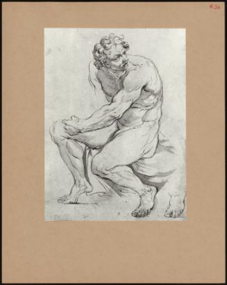 Academy Drawing Of Seated Male Nude.