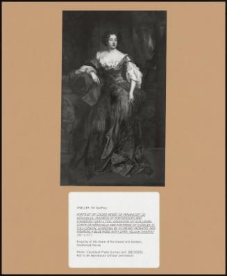 Portrait Of Louise Renee De Penancoet De Keroualle, Duchess Of Portsmouth And D'aubigny (1645-1734), Daughter Of Guillaume, Comte De Keroualle And Mistress Of Charles Ii; Full-Length, Standing By A Carved Pedestal And Wearing A Blue Robe With Dark Yellow Drapery