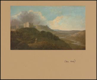 A Hilly Wooded River Landscape With Two Figures In The Foreground And A Castle, Possibly St Briavels, On The Wye, Beyond