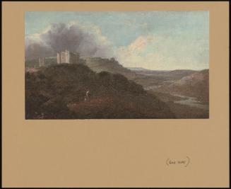 A Mountainous Wooded River Landscape With Figures In The Foreground And A Castle, Possibly St Briavels, On The Wye