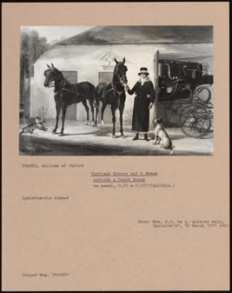 Carriage Horses And A Groom Outside A Coach House