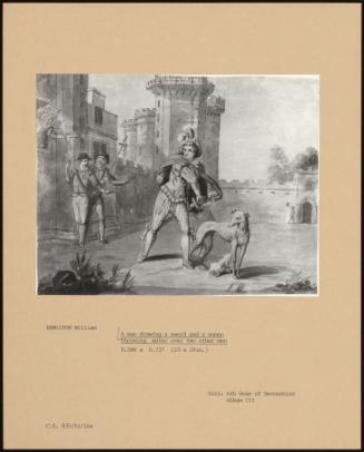 A Man Drawing A Sword And A Woman Throwing Water Over Two Other Men