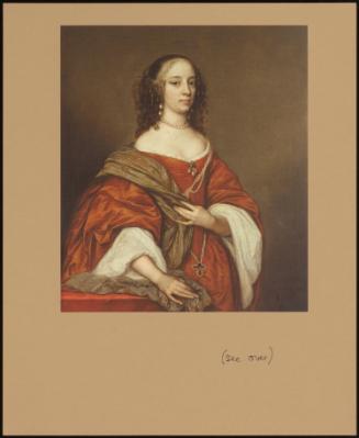 A Lady, Wearing Pearls And An Orange Dress
