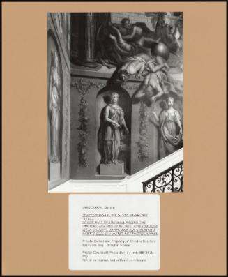 Three Views Of The Stone Staircase (1712): Lower Part Of The Wall Facing The Landing: Figures In Niches: Fire (Oblique View, On Left), Earth And Air (Holding A Hawk's Collar); Water Not Photographed